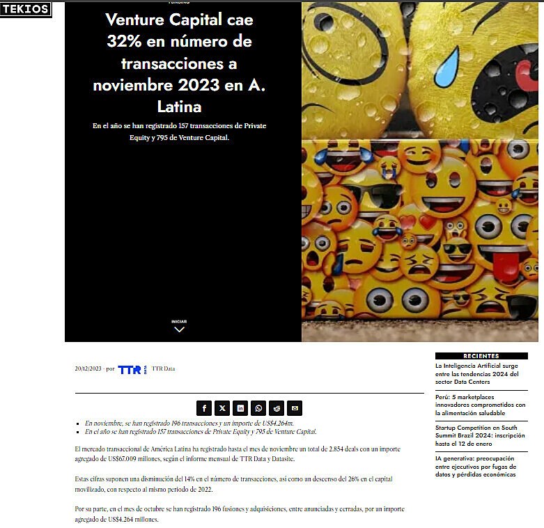 Venture Capital cae 32% en nmero de transacciones a noviembre 2023 en A. Latina